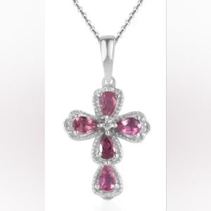 Orro Fino Rubellite and White Zircon Cross Pendant Necklace